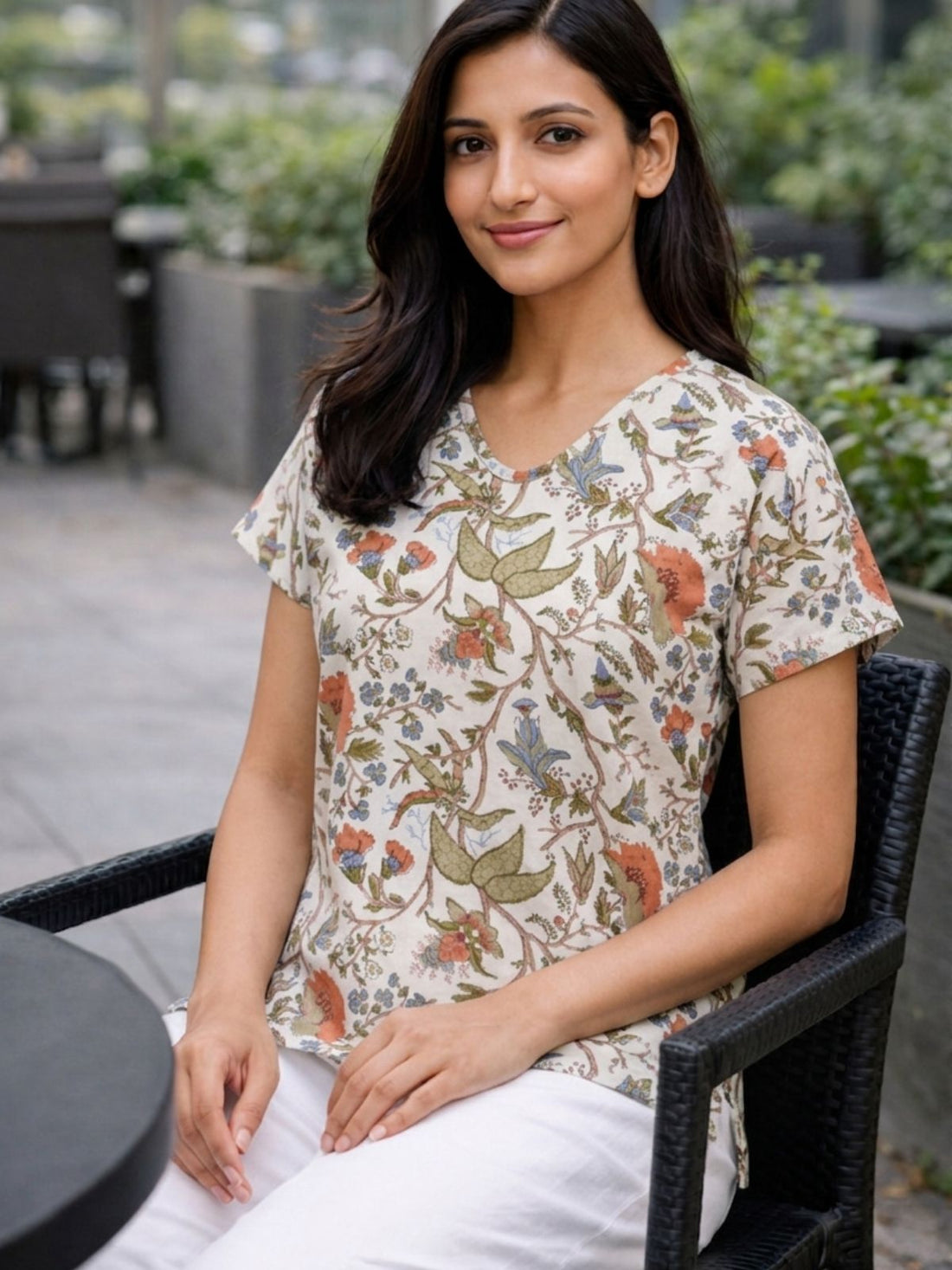 Airy Linen Printed Tops-CF-002