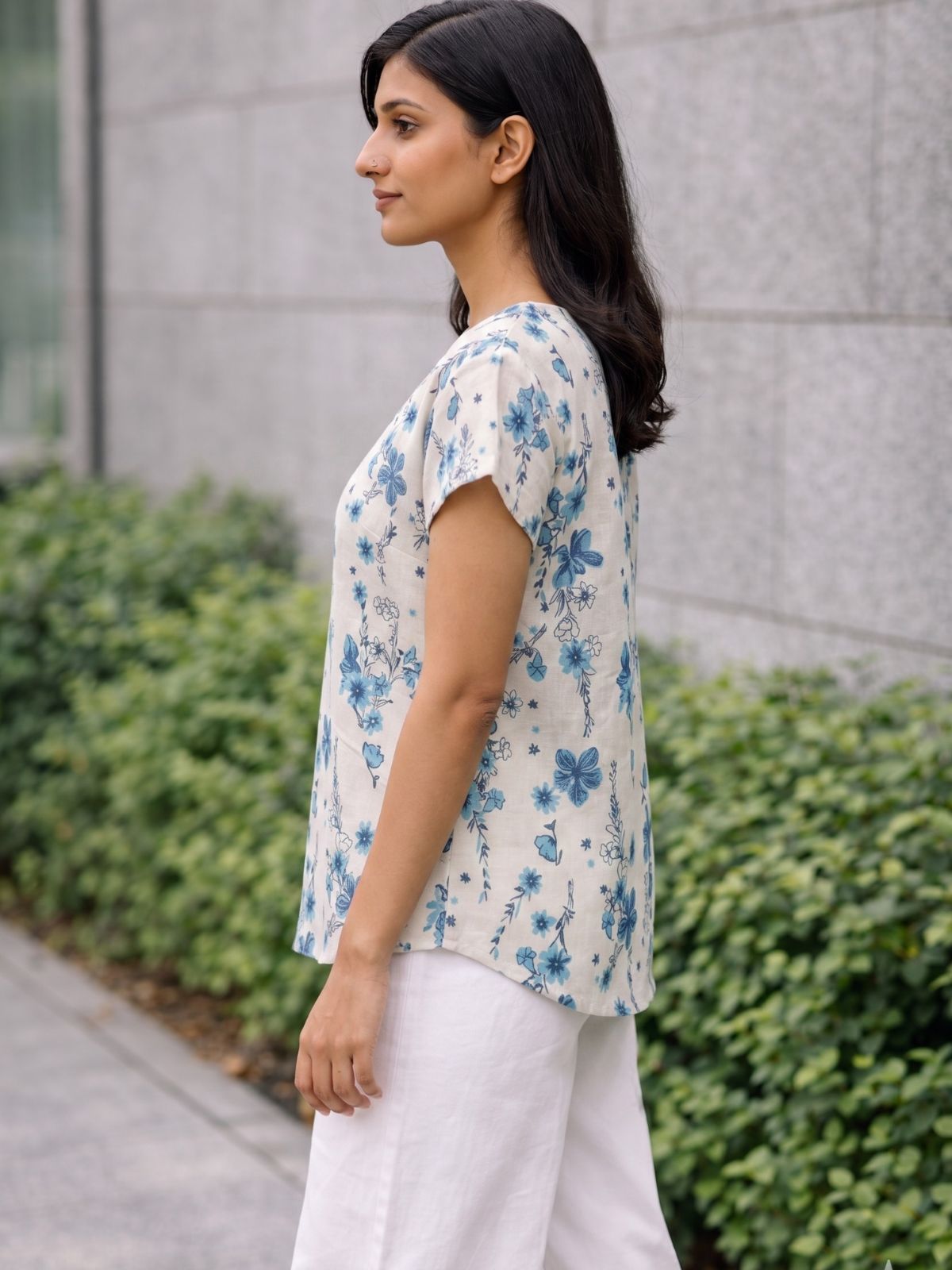 Airy Linen Printed Tops-CF-008