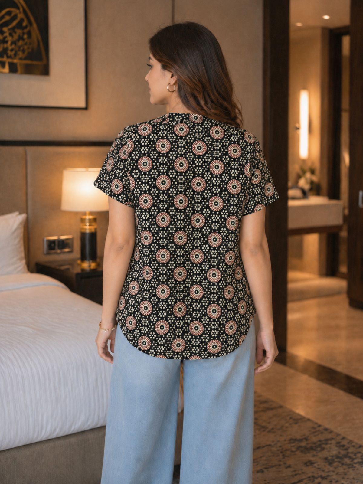 Jaipuri Black Printed Cotton Top-02