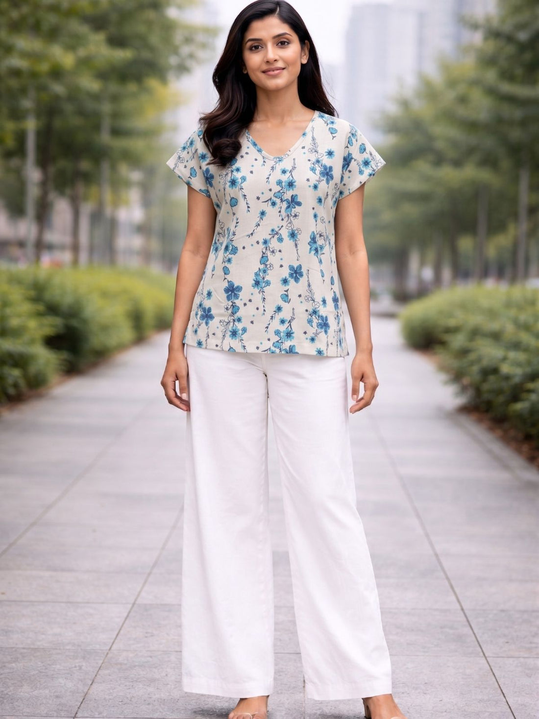 Airy Linen Printed Tops-CF-008