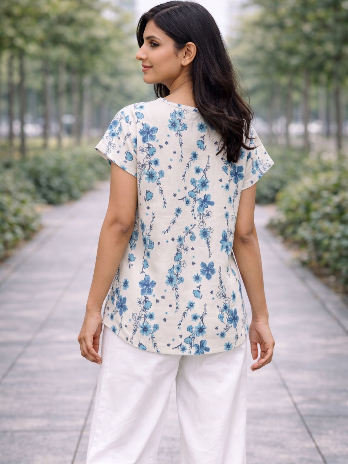 Airy Linen Printed Tops-CF-008