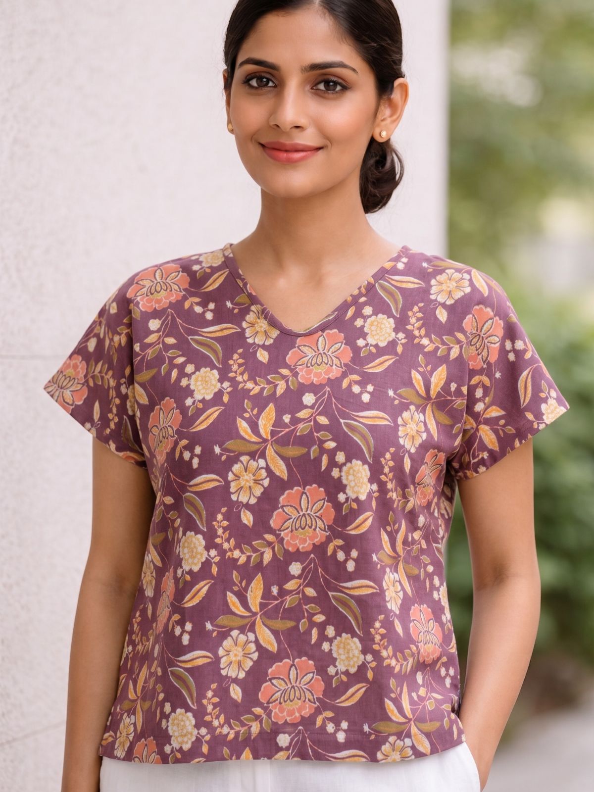 Airy Linen Printed Tops-CF-006