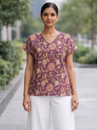 Airy Linen Printed Tops-CF-006