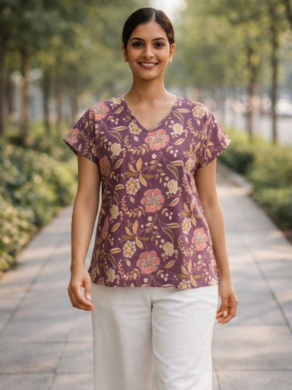 Airy Linen Printed Tops-CF-006