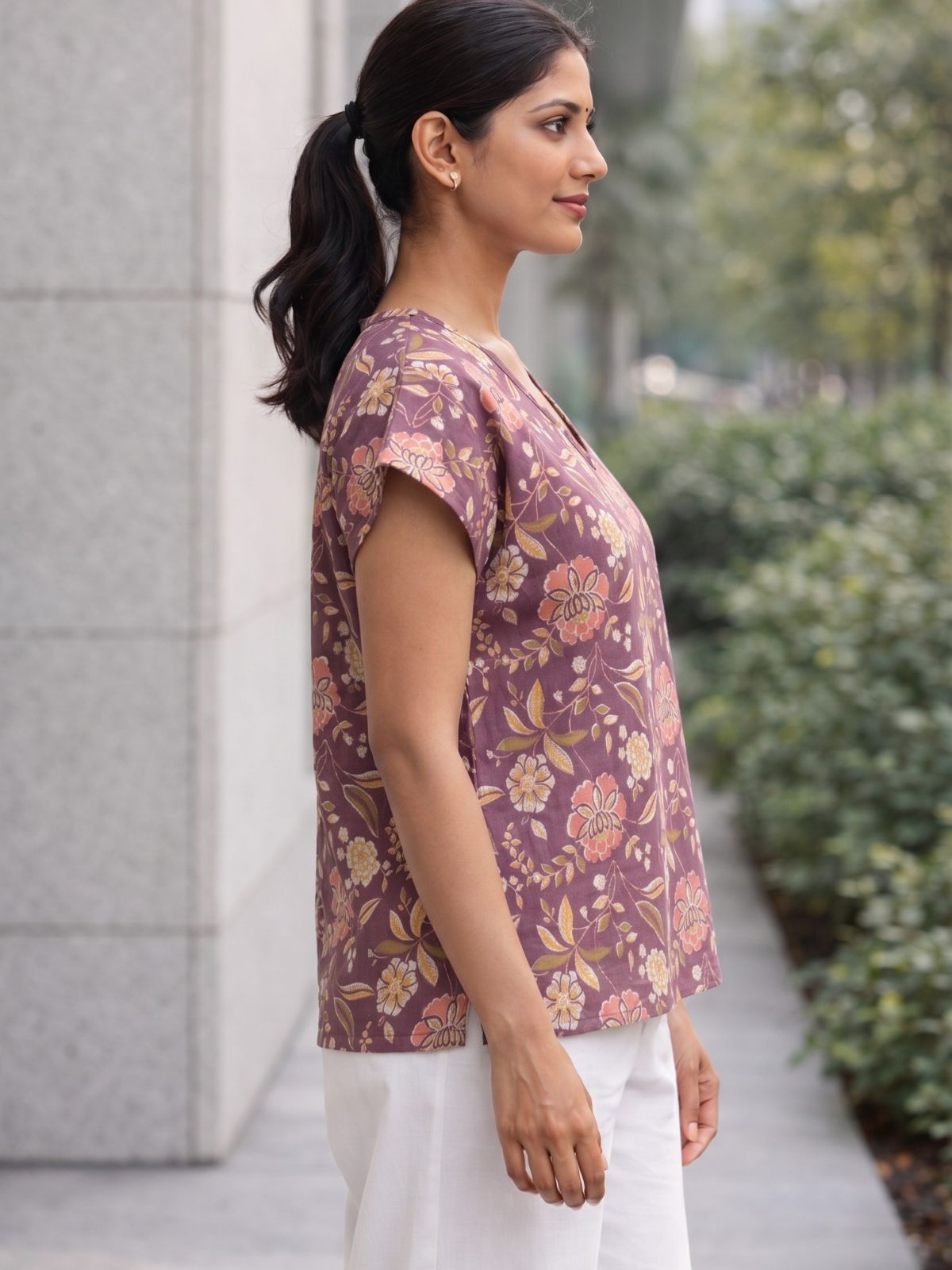 Airy Linen Printed Tops-CF-006
