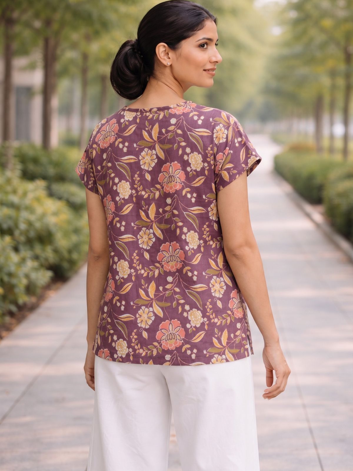 Airy Linen Printed Tops-CF-006