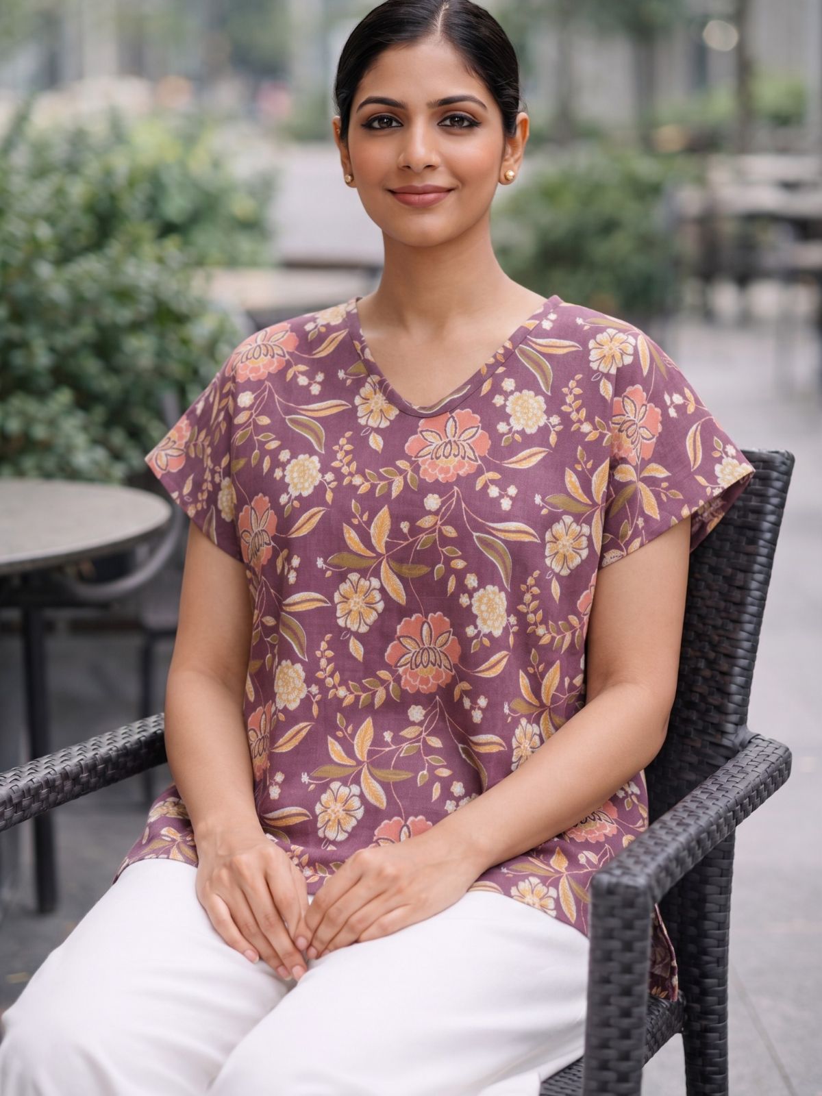 Airy Linen Printed Tops-CF-006
