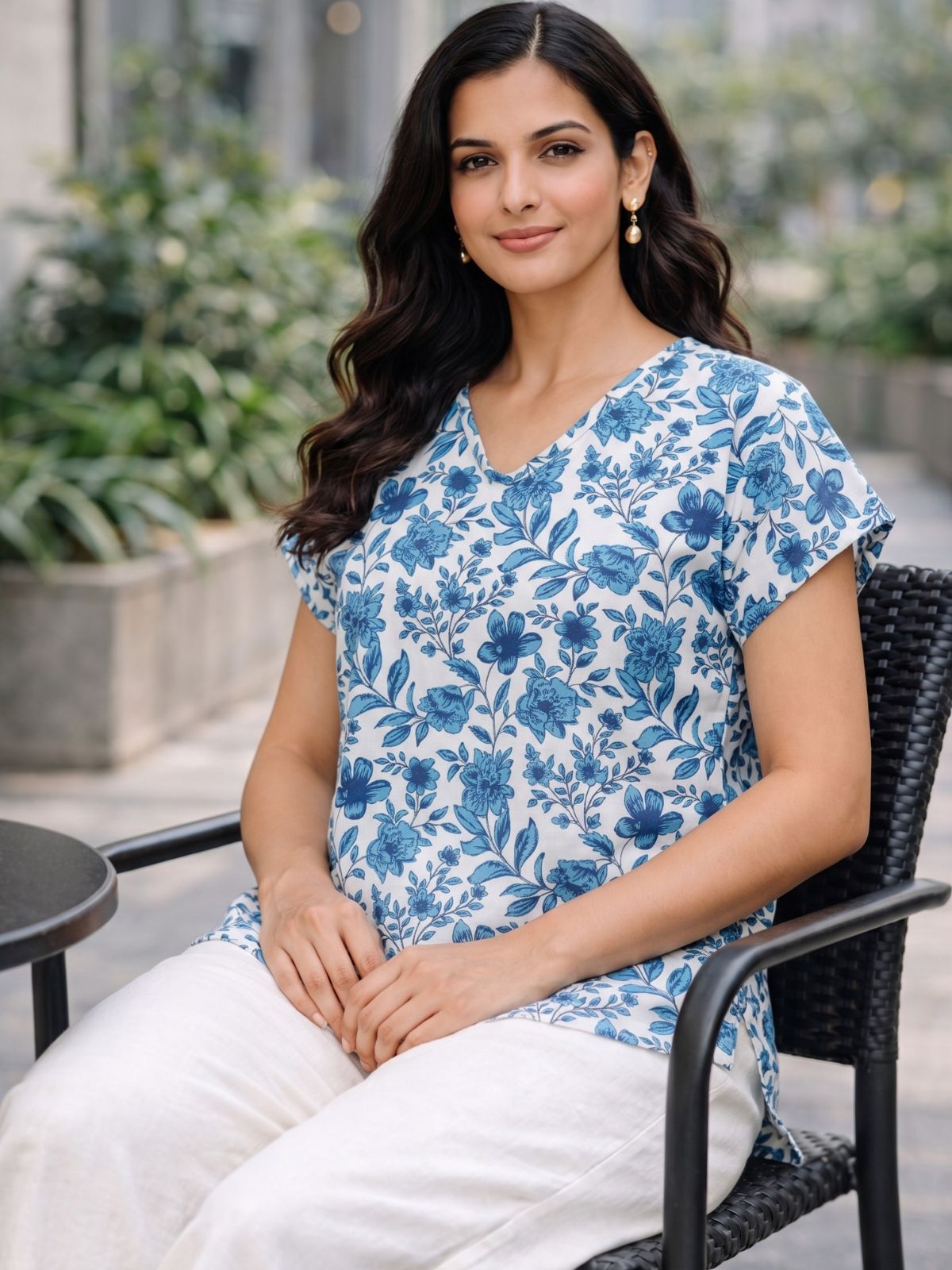 Airy Linen Printed Tops-CF-004