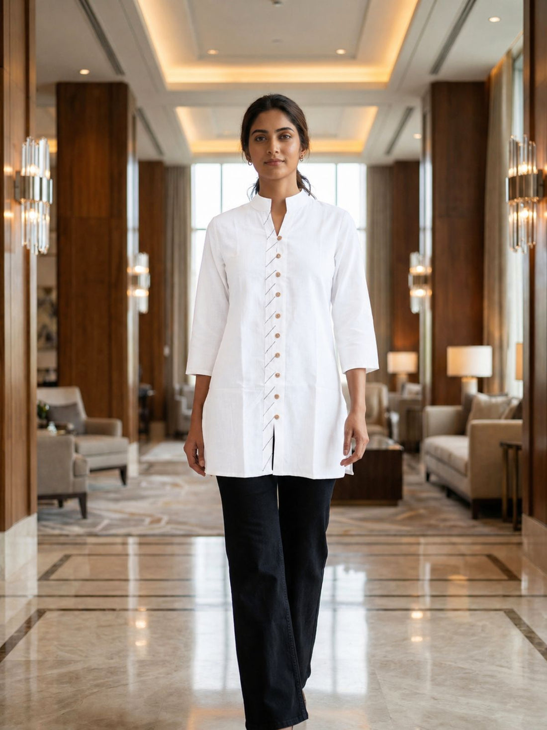 White Handloom Cotton Front-Slit Short Kurti