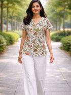 Airy Linen Printed Tops-CF-002