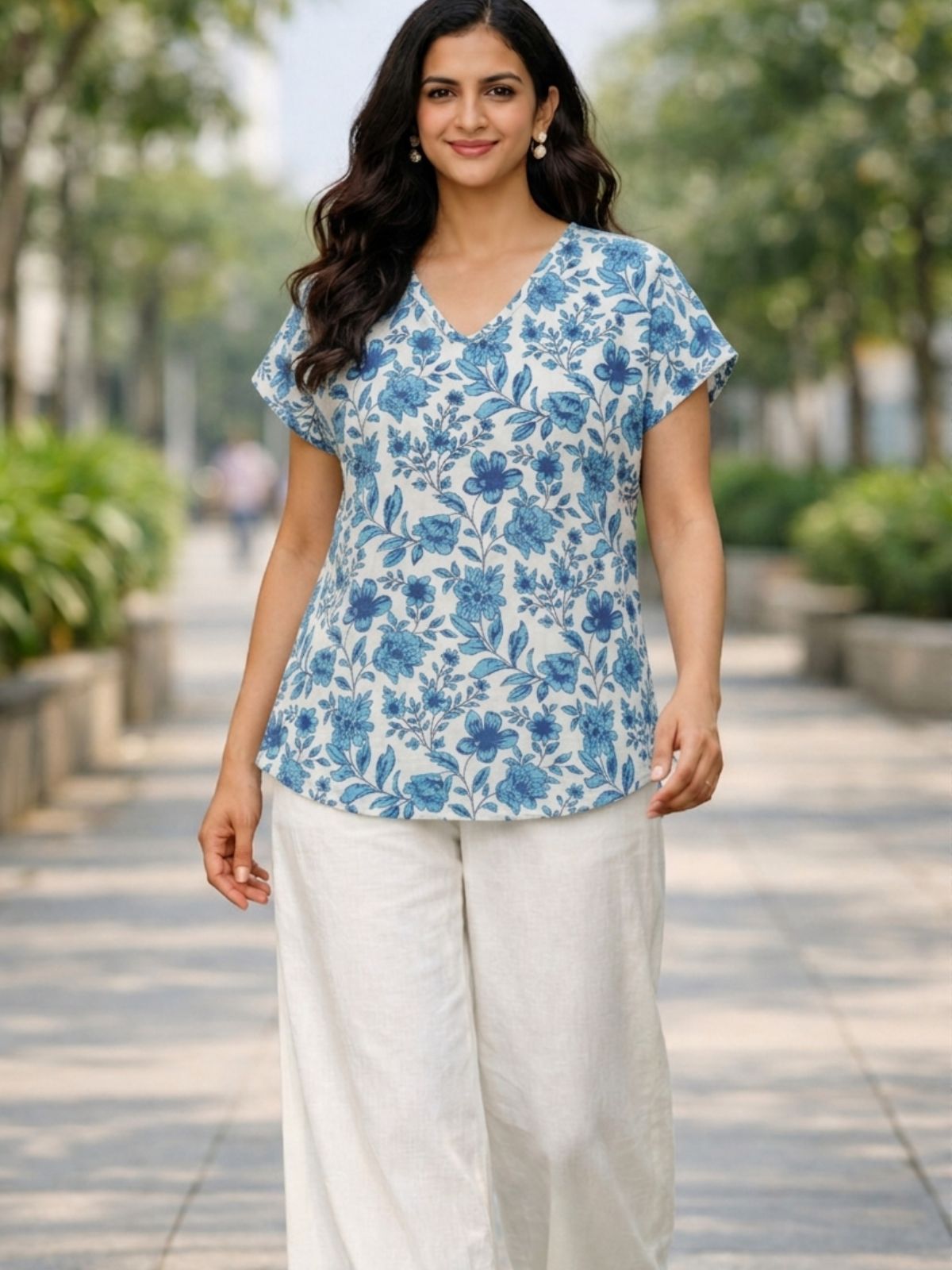 Airy Linen Printed Tops-CF-004