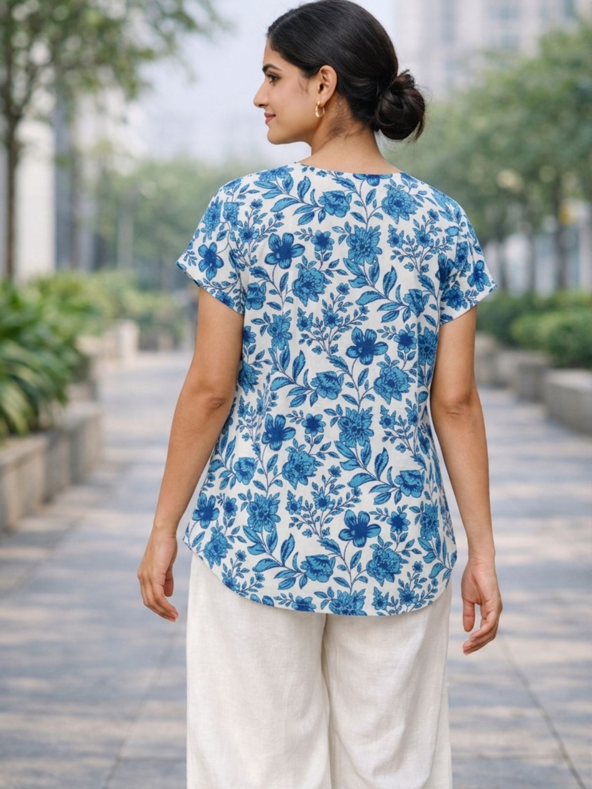 Airy Linen Printed Tops-CF-004