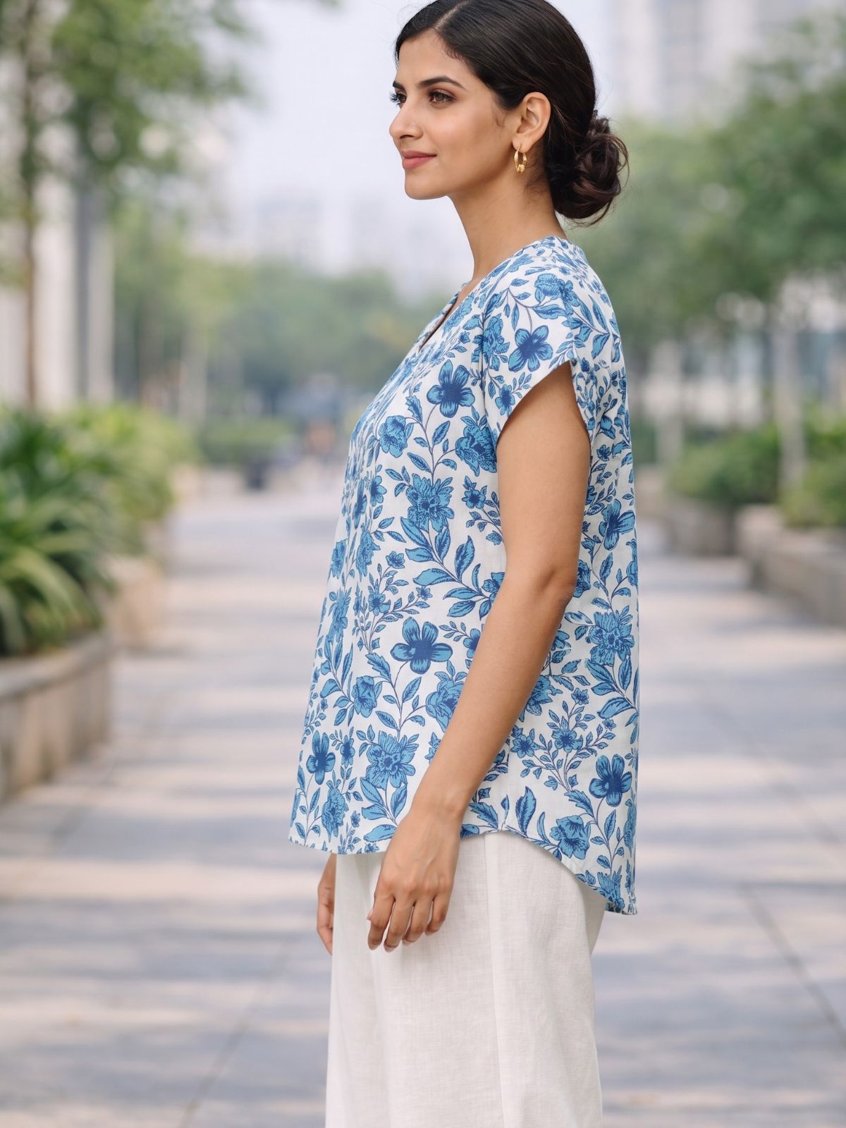 Airy Linen Printed Tops-CF-004