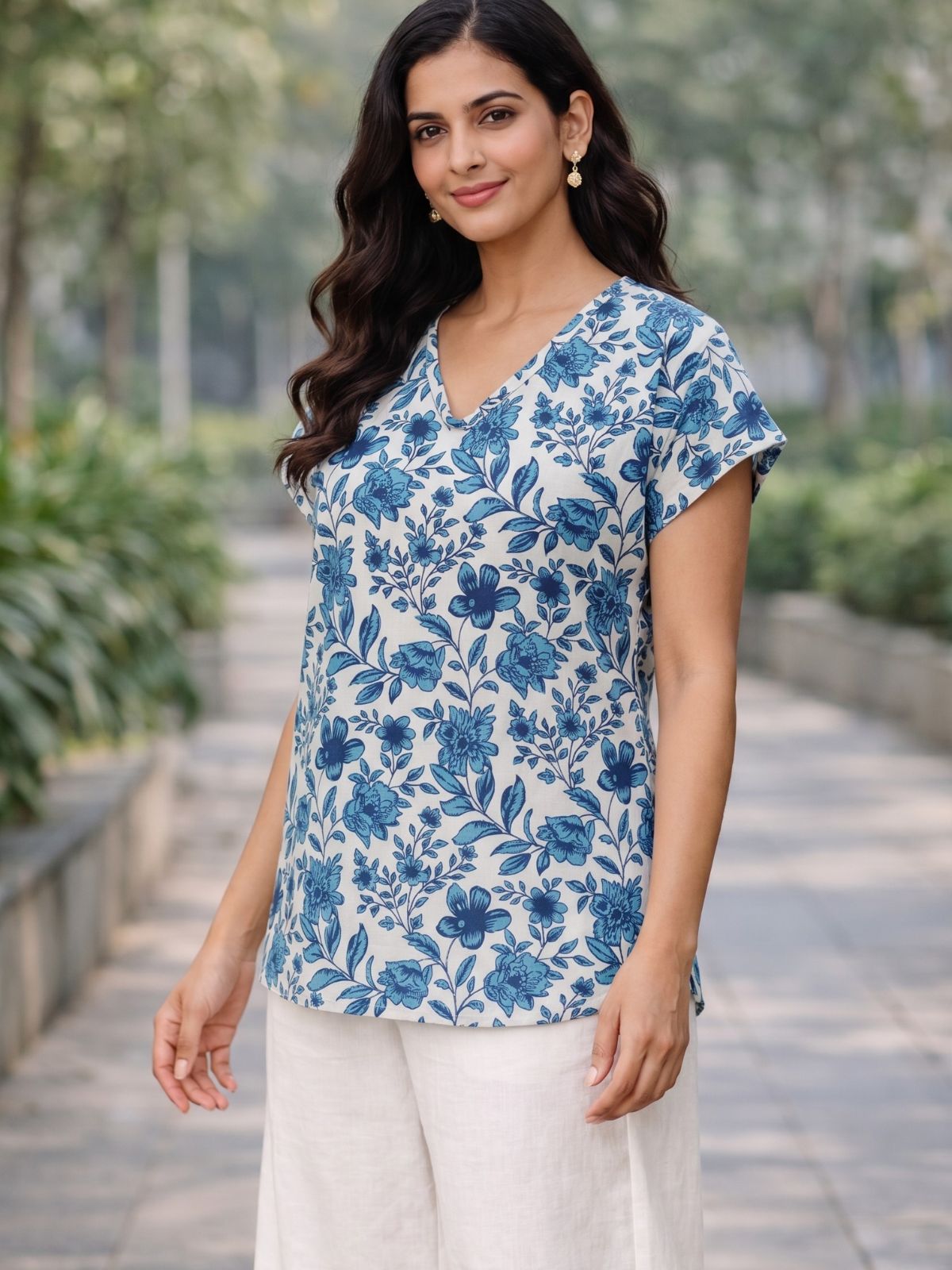 Airy Linen Printed Tops-CF-004