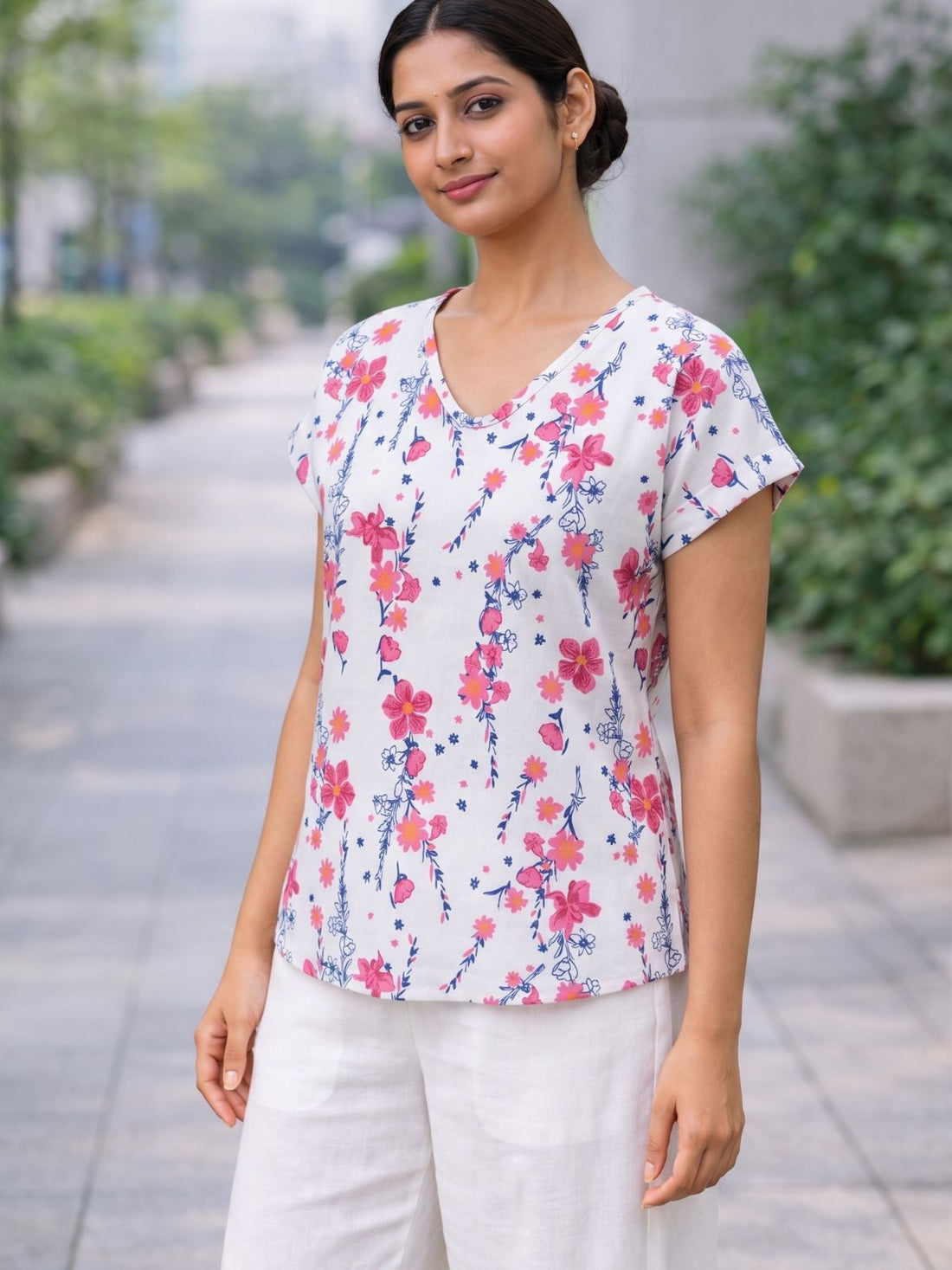 Airy Linen Printed Tops-CF-005