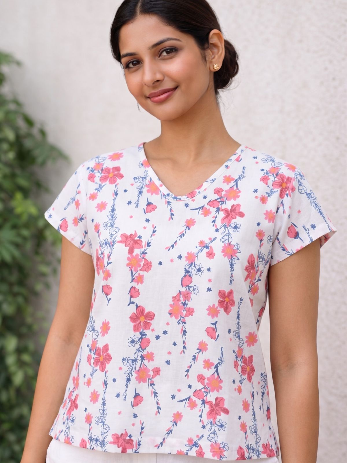 Airy Linen Printed Tops-CF-005