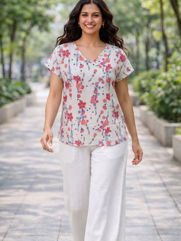 Airy Linen Printed Tops-CF-005