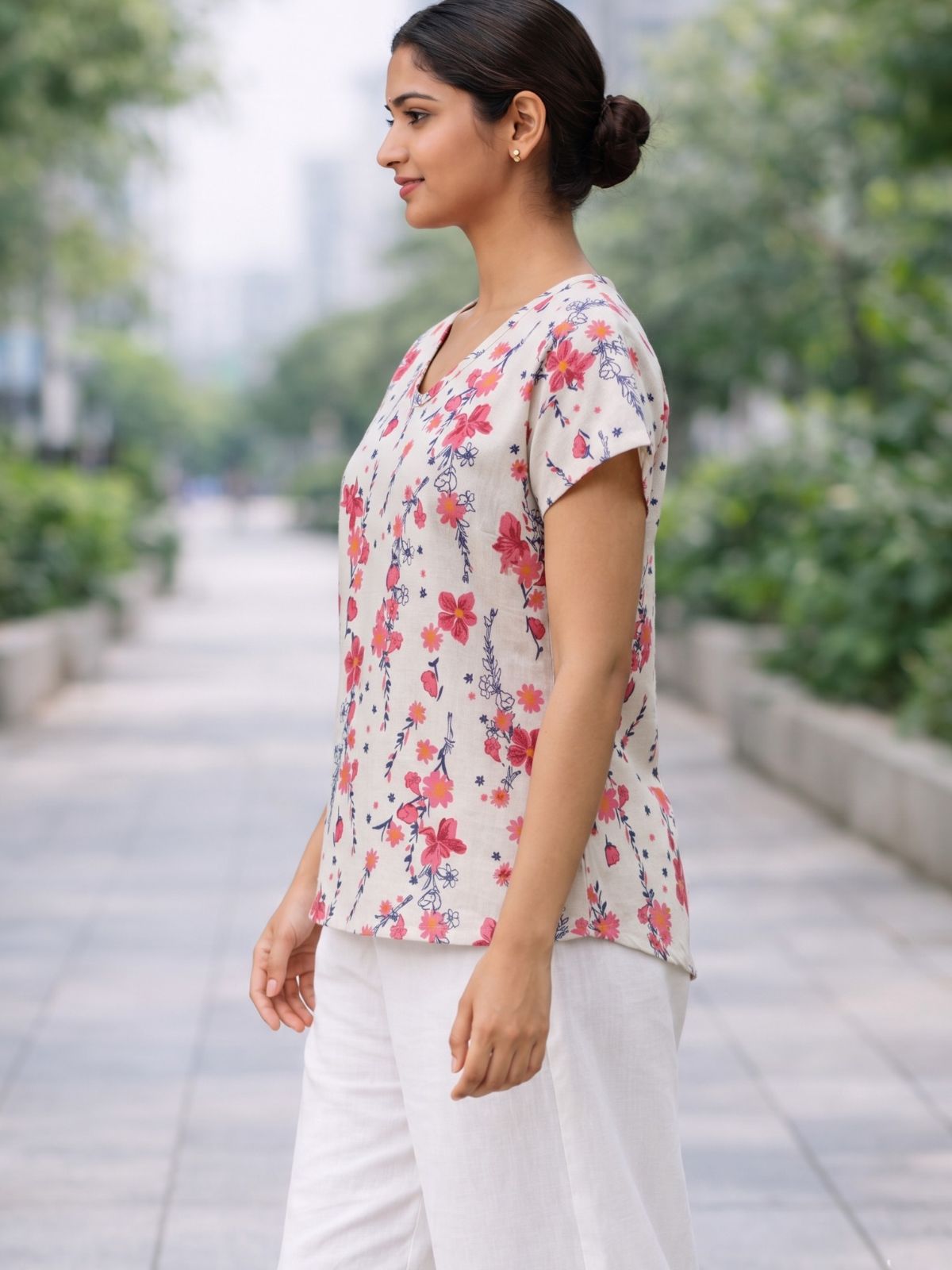 Airy Linen Printed Tops-CF-005