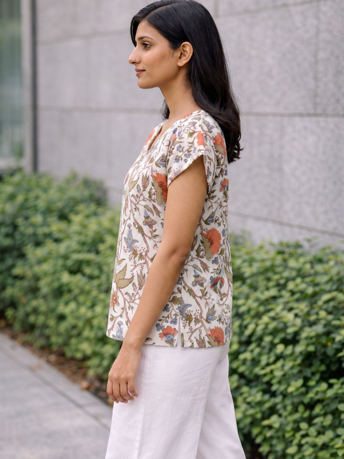 Airy Linen Printed Tops-CF-002