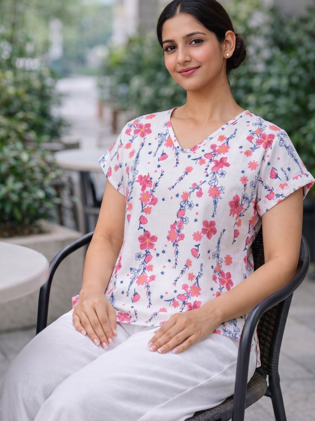 Airy Linen Printed Tops-CF-005
