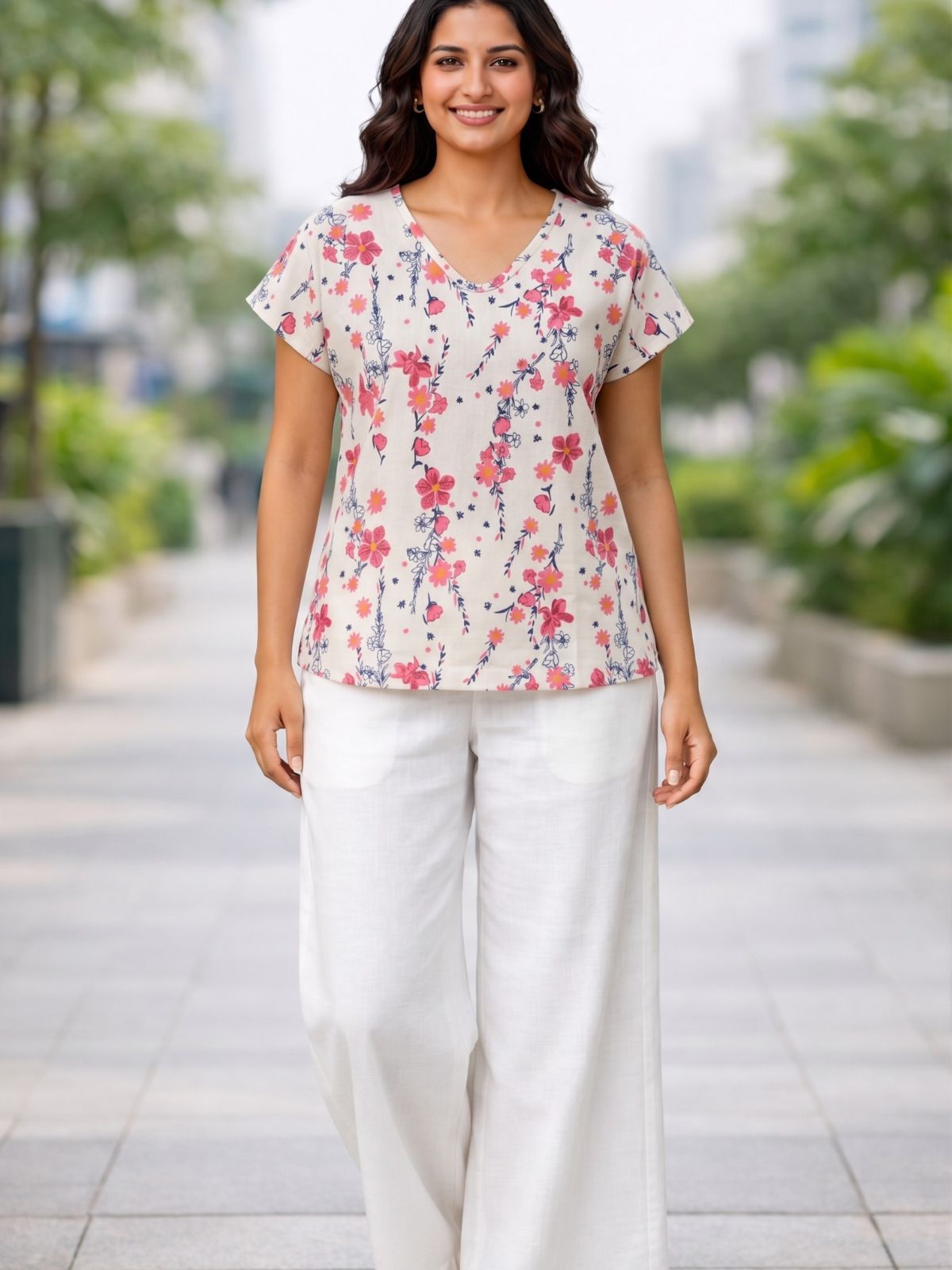Airy Linen Printed Tops-CF-005