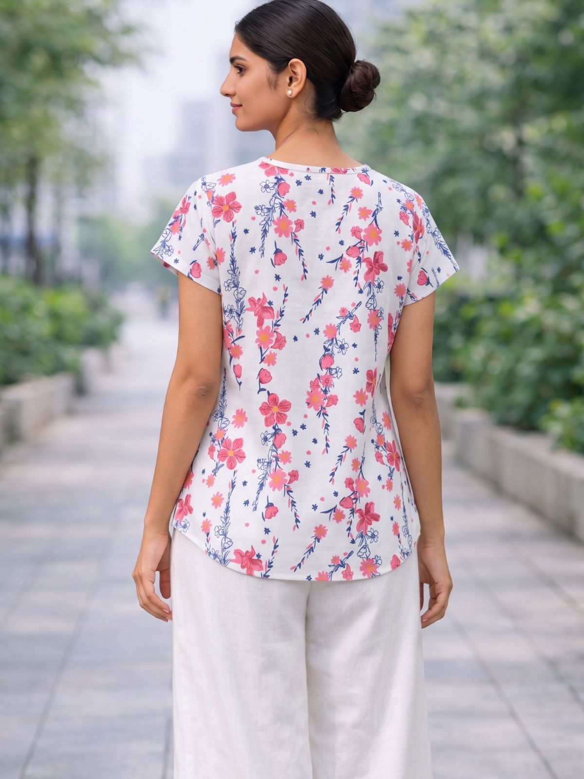 Airy Linen Printed Tops-CF-005