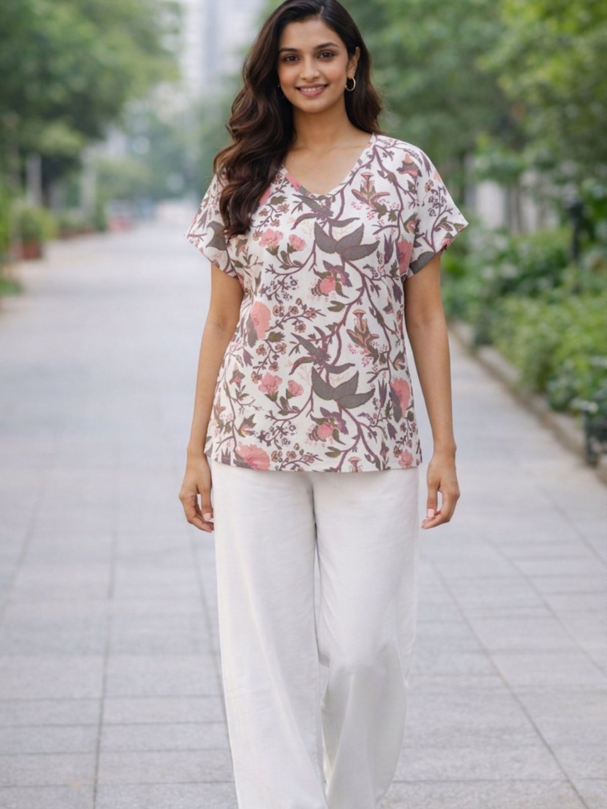 Airy Linen Printed Tops-CF-007