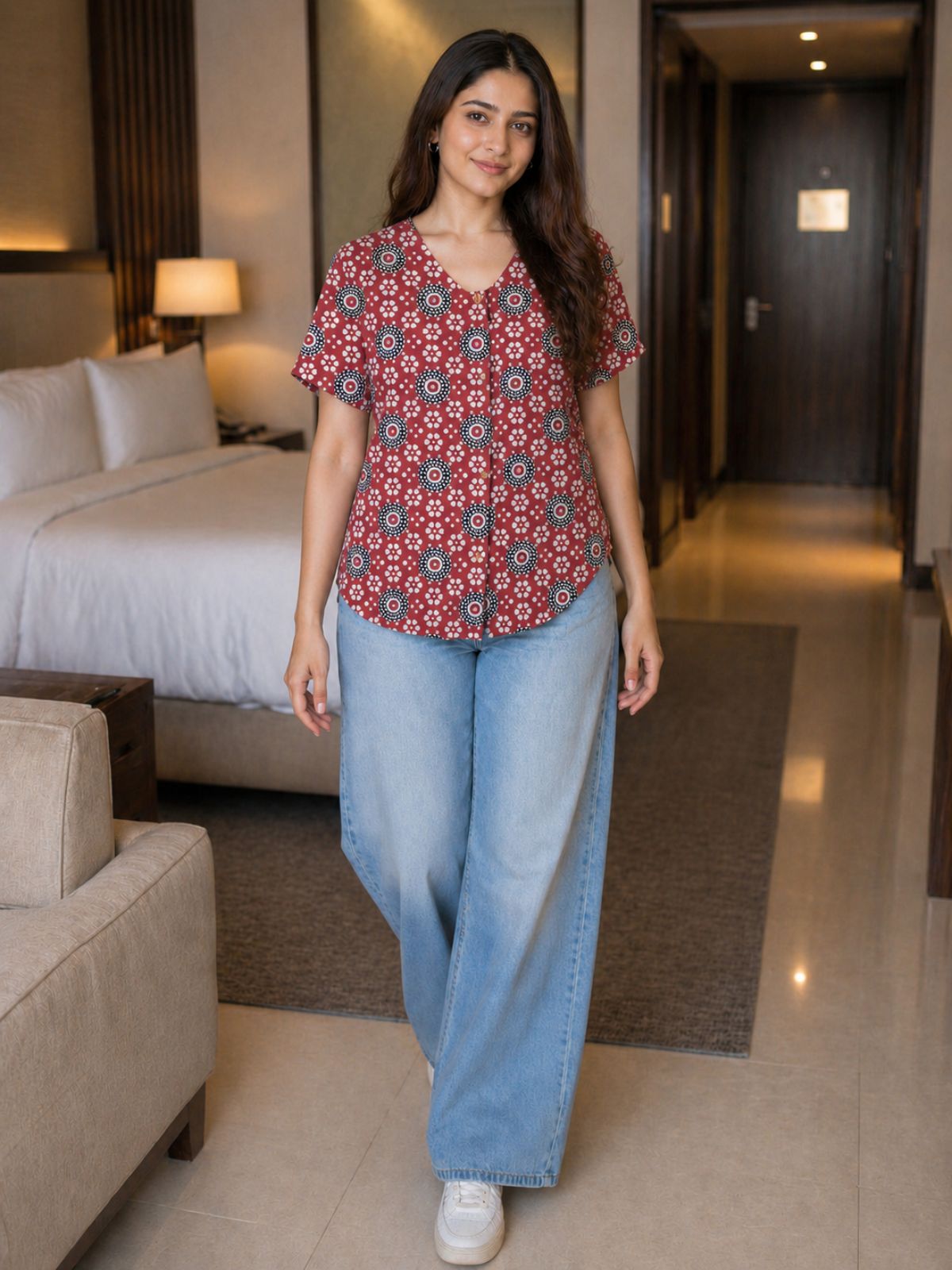 Jaipuri Maroon Printed Cotton Top-05