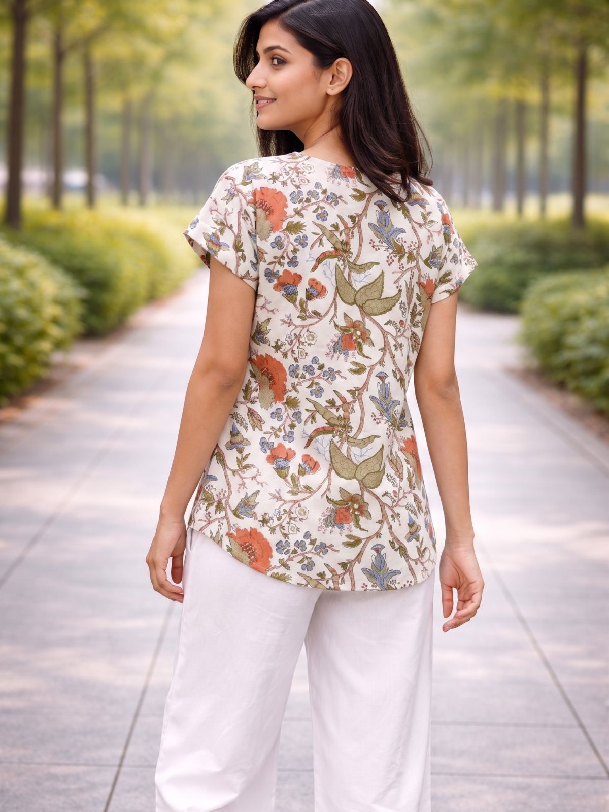 Airy Linen Printed Tops-CF-002