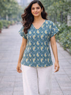 Airy Linen Printed Tops-CF-003
