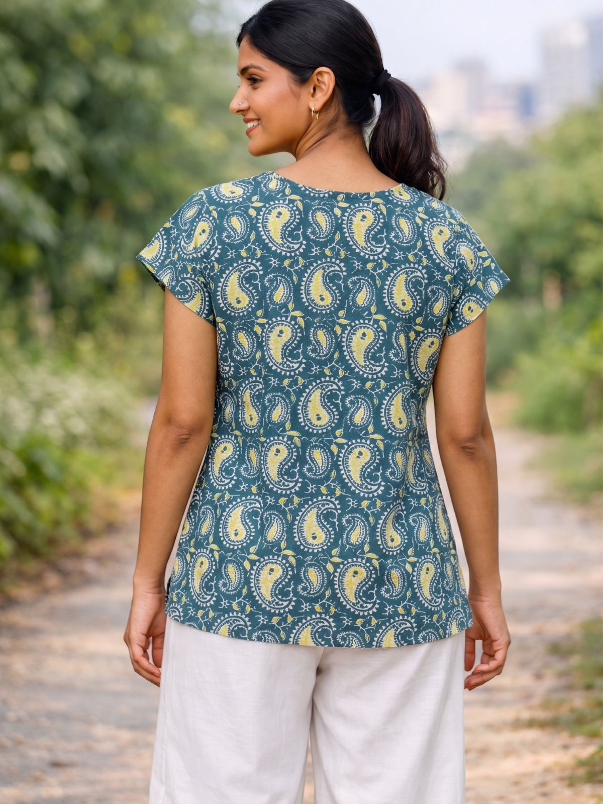 Airy Linen Printed Tops-CF-003