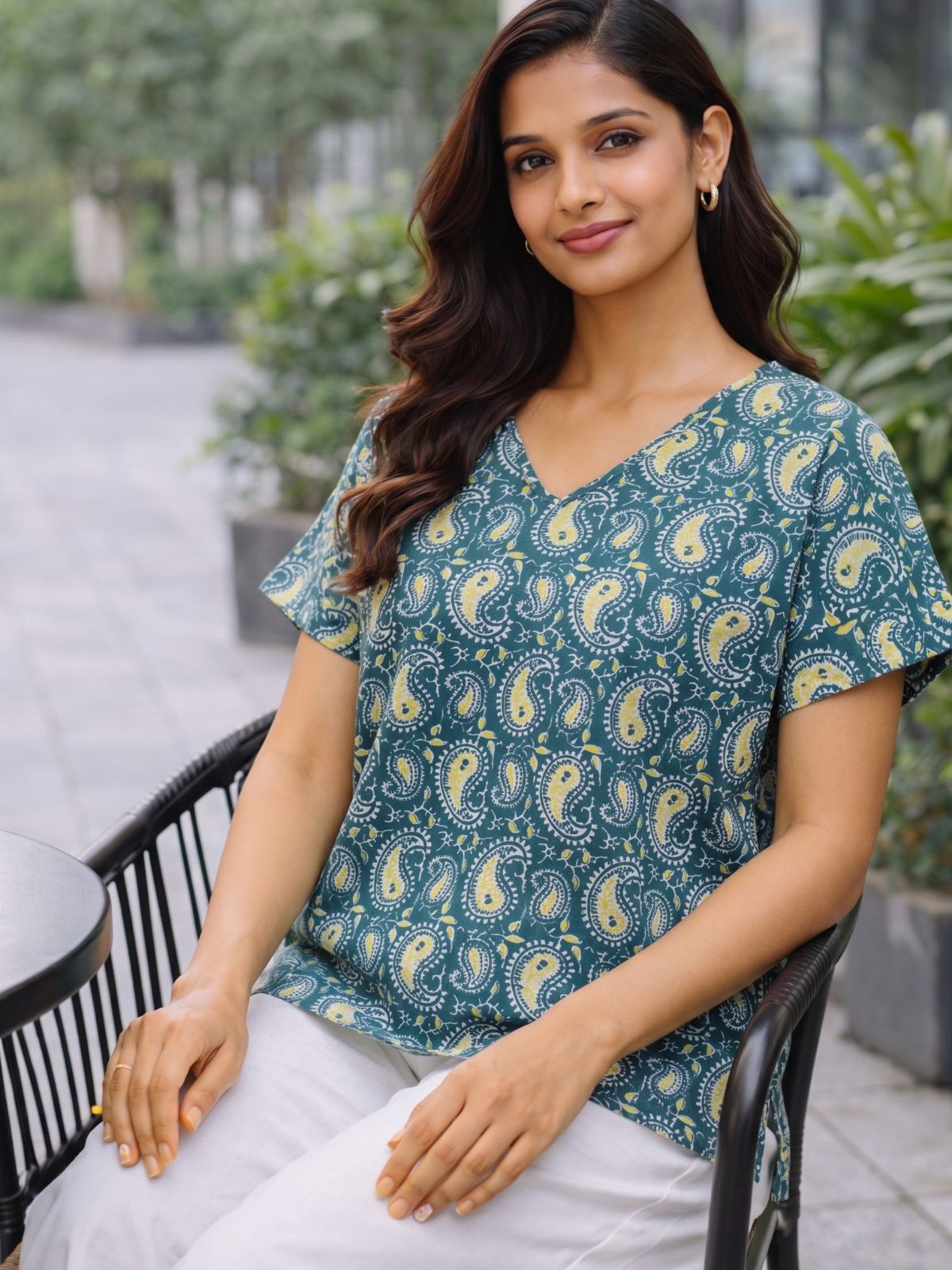 Airy Linen Printed Tops-CF-003