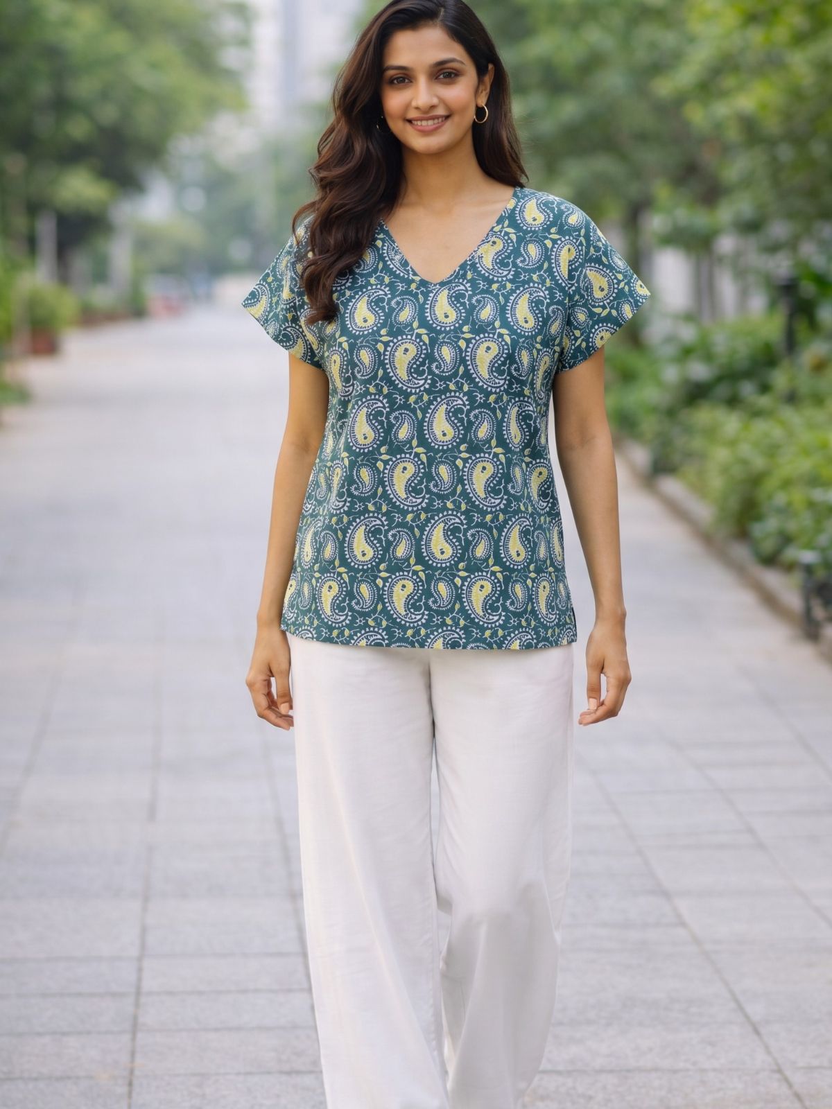 Airy Linen Printed Tops-CF-003