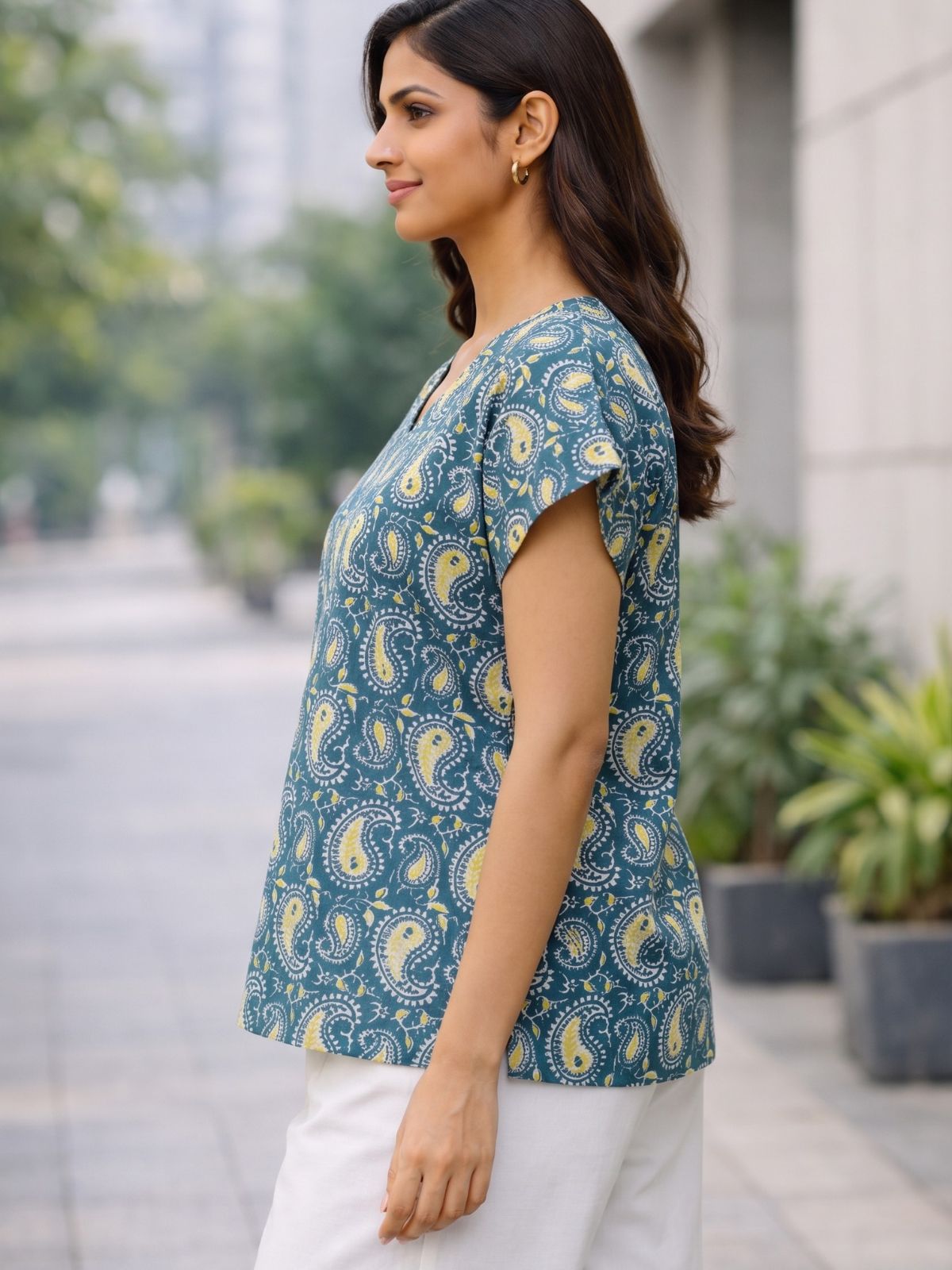 Airy Linen Printed Tops-CF-003