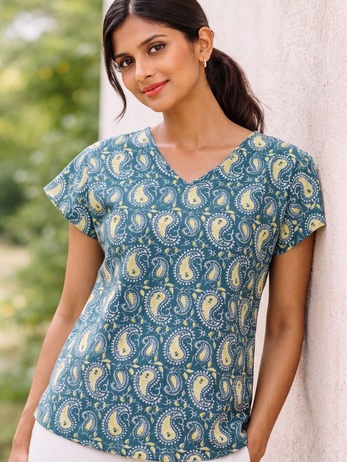 Airy Linen Printed Tops-CF-003