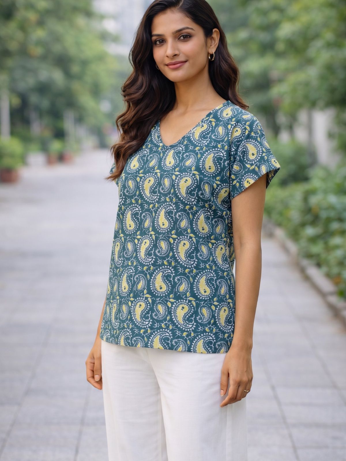 Airy Linen Printed Tops-CF-003