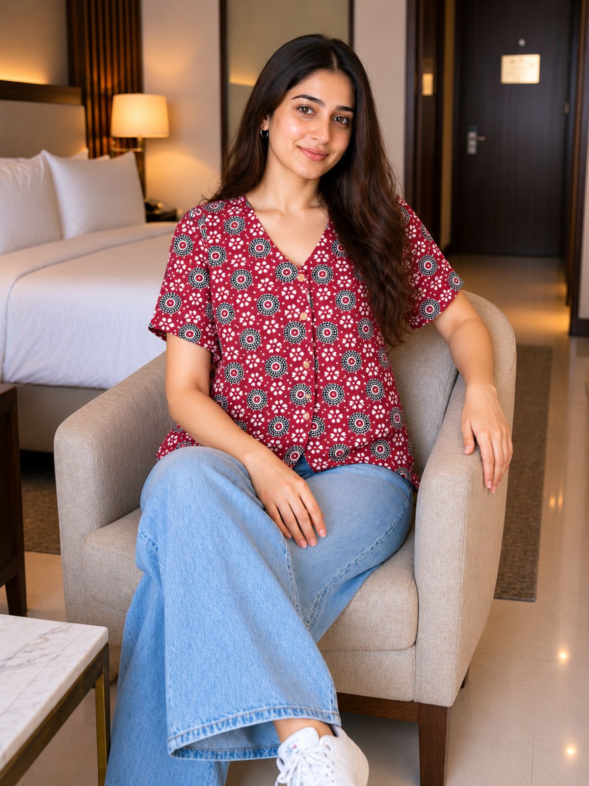 Jaipuri Maroon Printed Cotton Top-05