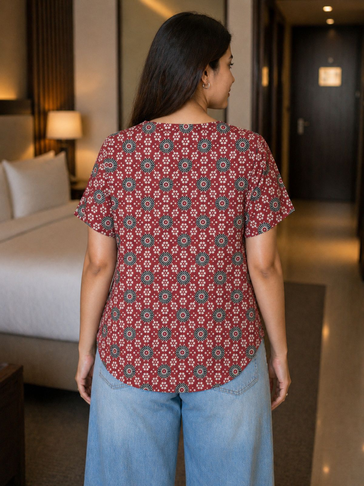 Jaipuri Maroon Printed Cotton Top-05