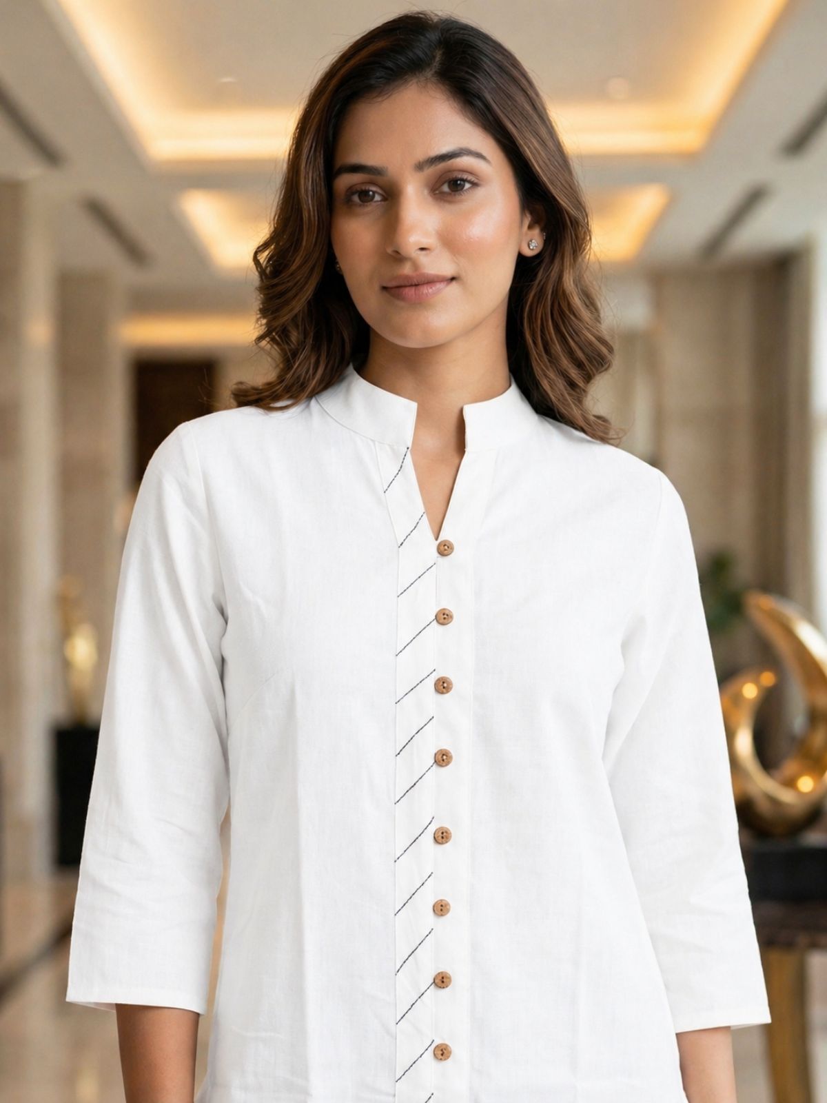 White Handloom Cotton Front-Slit Short Kurti