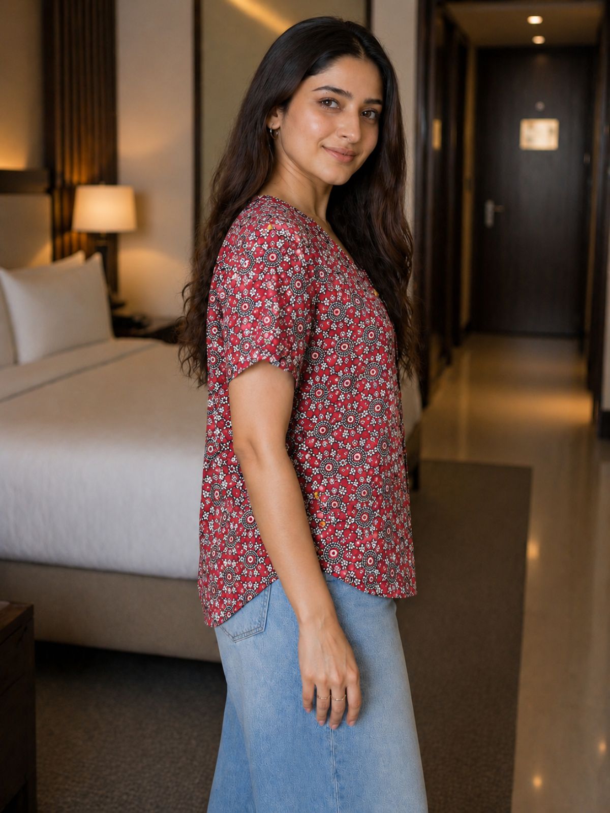 Jaipuri Maroon Printed Cotton Top-05