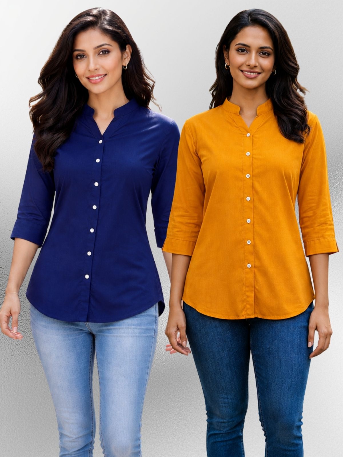 NavyBlue & Yellow Viscose Regular Fit Shirts Combo