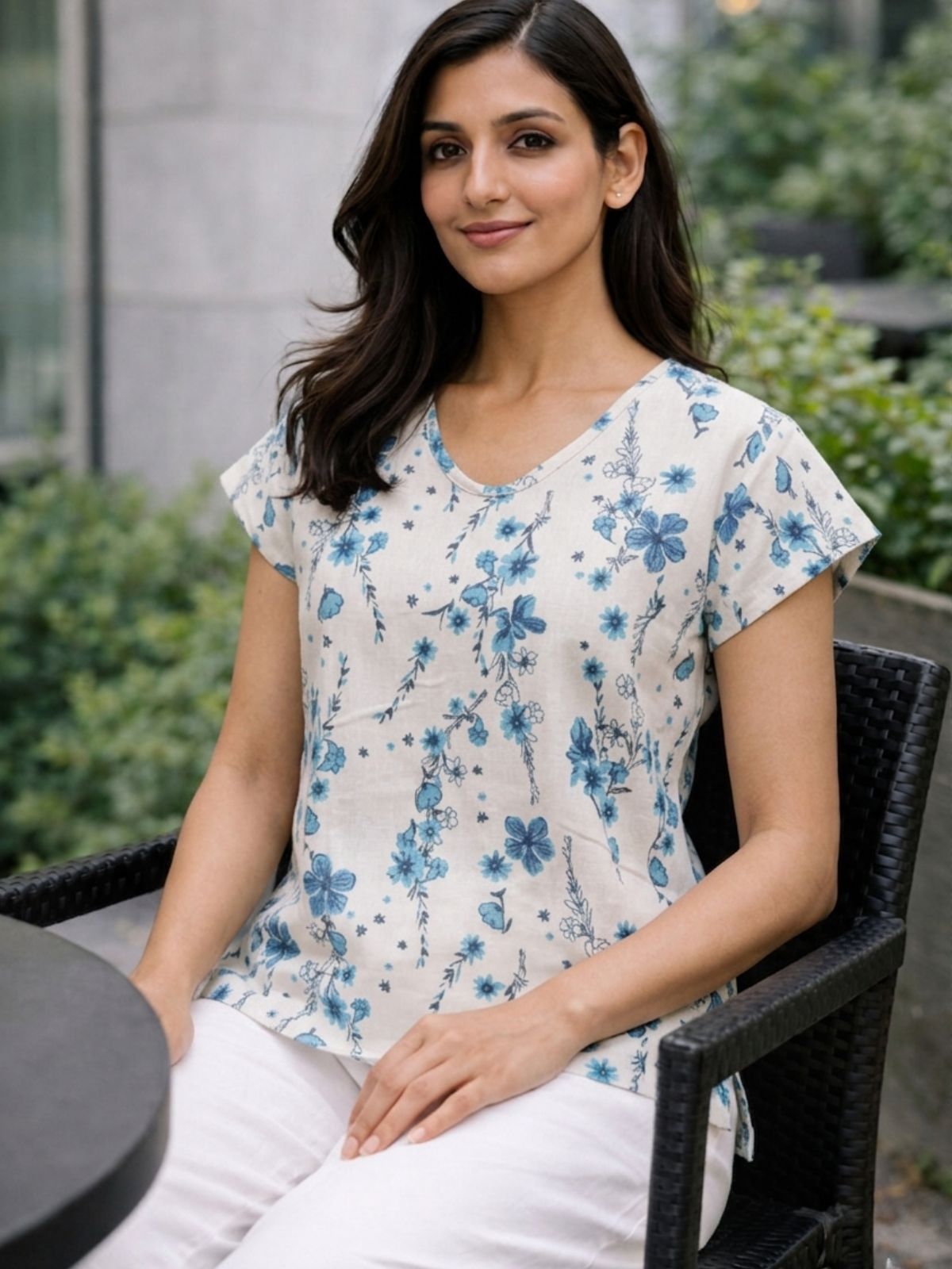 Airy Linen Printed Tops-CF-008