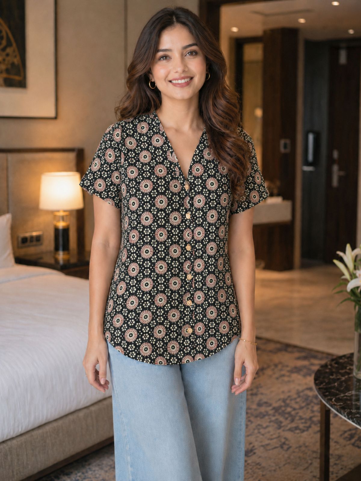 Jaipuri Black Printed Cotton Top-02