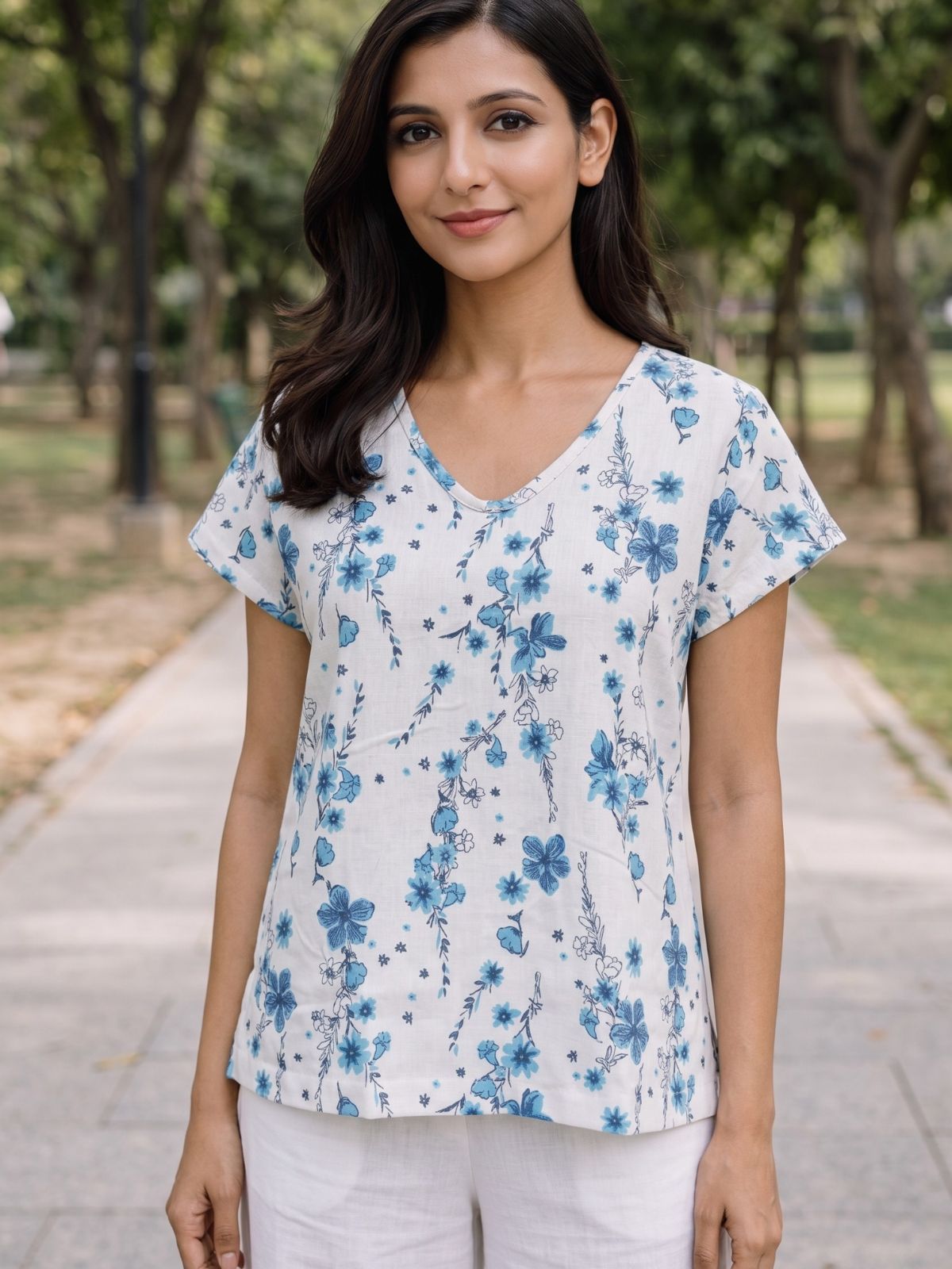 Airy Linen Printed Tops-CF-008