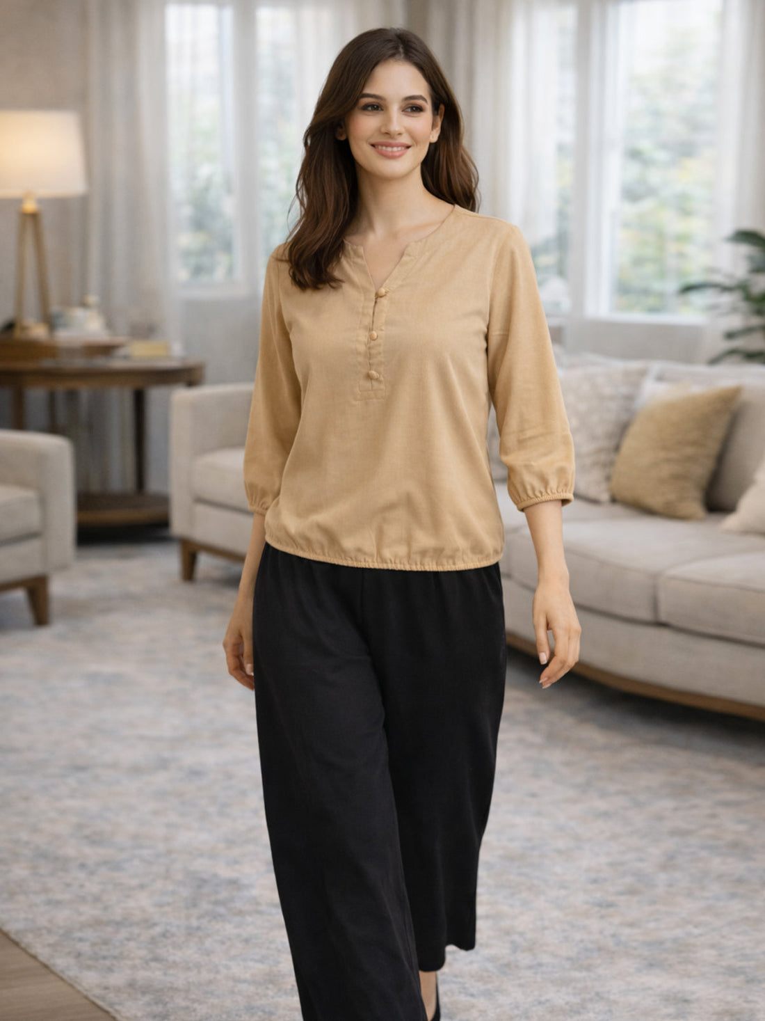 Pack Of 2 Beige and Wine Viscose Waist-Fit Tops
