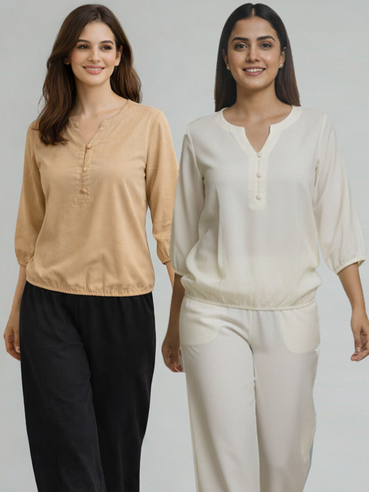 Pack Of 2 Beige and Cream Viscose Waist-Fit Tops