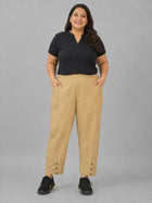 Beige Cotton Straight Cargo Pant