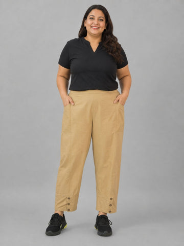 Beige Cotton Straight Cargo Pant