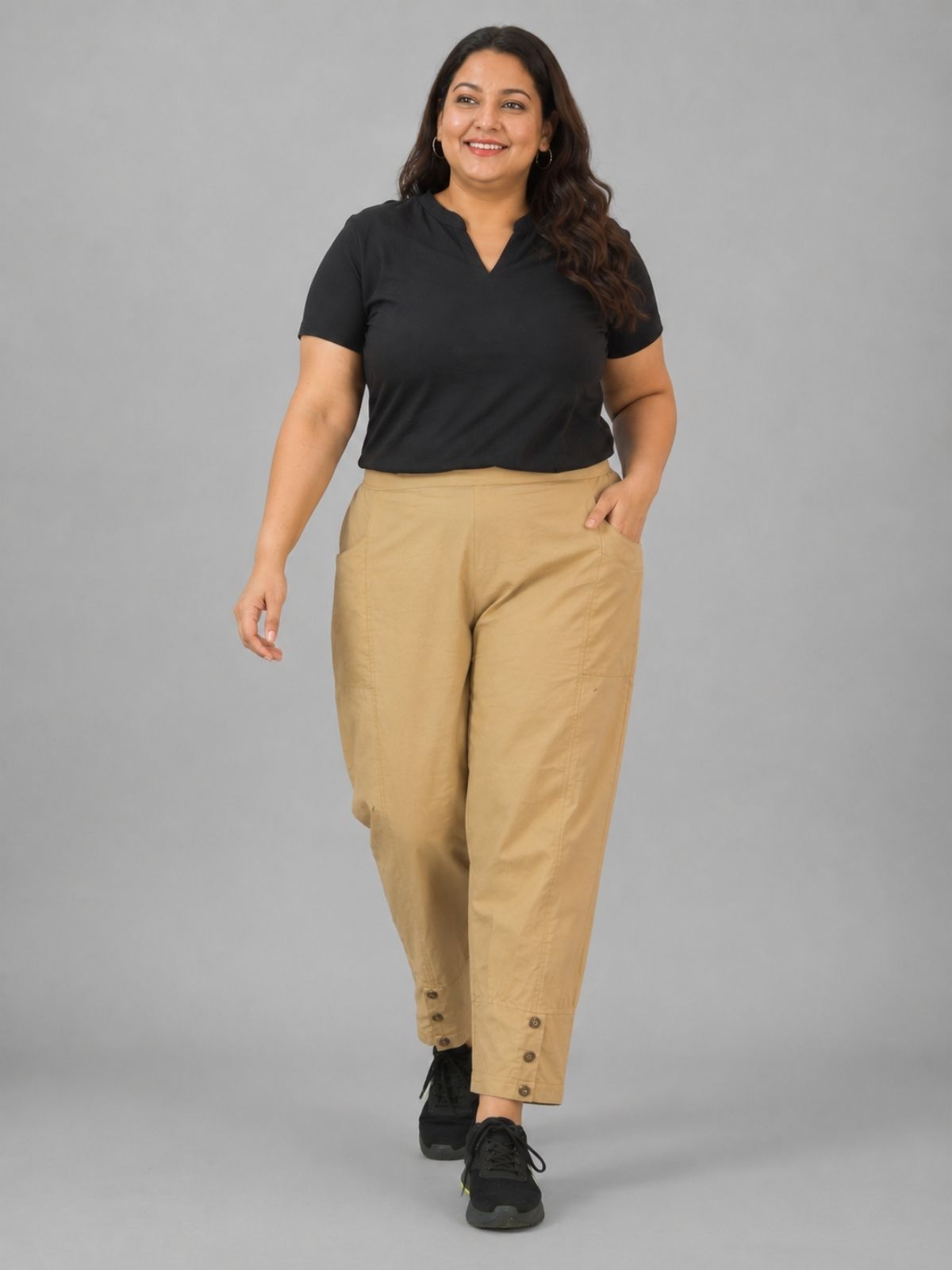 Beige Cotton Straight Cargo Pant