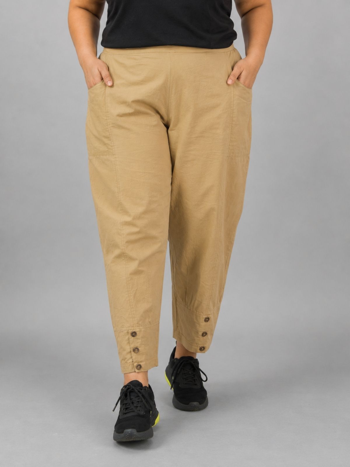Beige Cotton Straight Cargo Pant